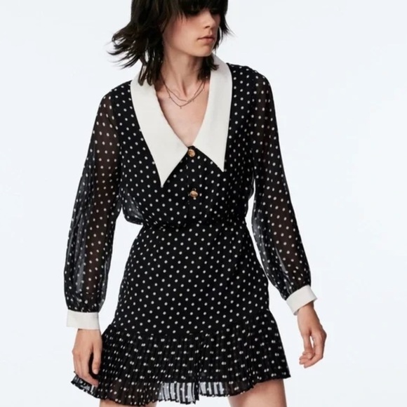 ZARA bloggers favourite Poka Dot Mini Dress With Gold Button black white - Picture 5 of 15